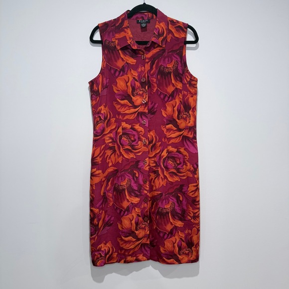 Grace Dresses Dresses & Skirts - GRACE Dresses Sleeveless Collared Floral‎ 100% Silk Button Front Dress Size 16